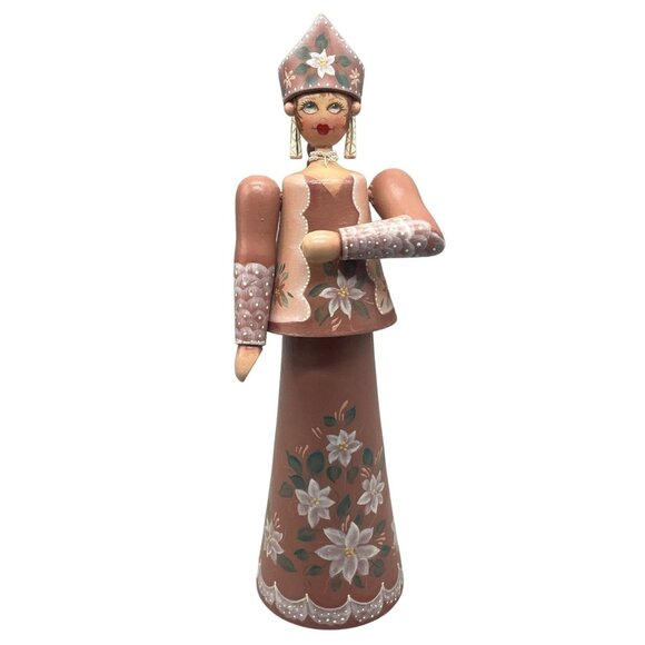 vintage wood figurine queen moveable arms signed 2002 jewelry crown 12" READ - Picture 1 of 7